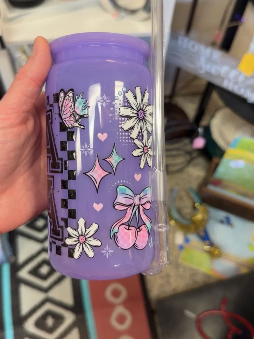 Custom made plastic Purple Graphic Can-Style Tumbler